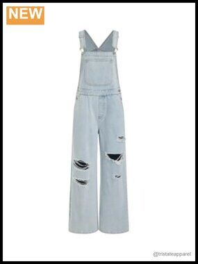 Ripped Wide Leg Denim Overalls Sleeveless Square Neck Y2K Jumpsuit